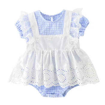 

2020 Summer Baby Sets Lace Suspender Skirt and Plaid Bodysuits
