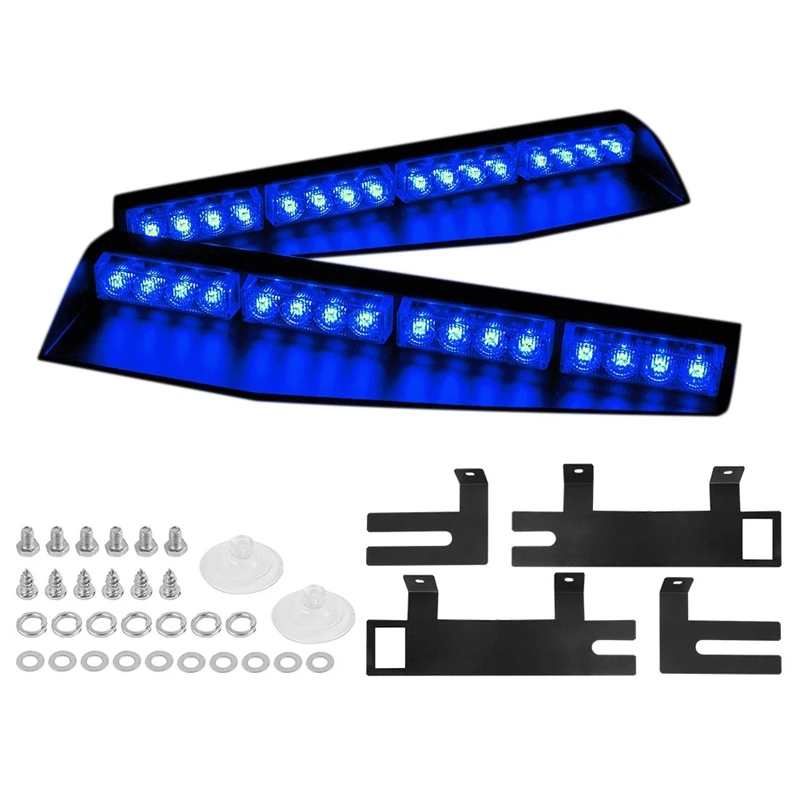 (Blue) 32LED Visor Lights 15 Flash Patterns Emergency Strobe Lights