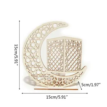 

Wooden Ramadan Eid Mubarak Moon Star Islam Hanging Pendant Plate With LED Candle