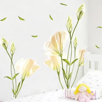 

White Lily Flower Removable Wall Sticker Bedroom Home Living Room Decor Decals
