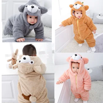 

Baby Clothes Thick Winter Wear Open Crotch Flannel Go Out Climb Clothes Hooded and Comfortable Warm Plush Zipper Siamese Clothes