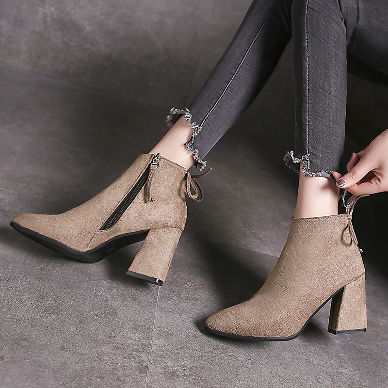 

Women Casual Boots New Women'S Boots Thick Mid Heel Solid Side Zipper Design Fashion Tide Boots Female Leisure Boots