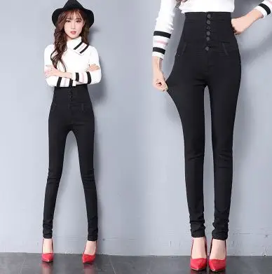 black style 2 Распродажа, женские джинсы деним, брюки с высокой талией, обтягивающие Стрейчевые брюки, женские весенние брюки-карандаш больших размеров, женские джинсы - Цвет: black style 2