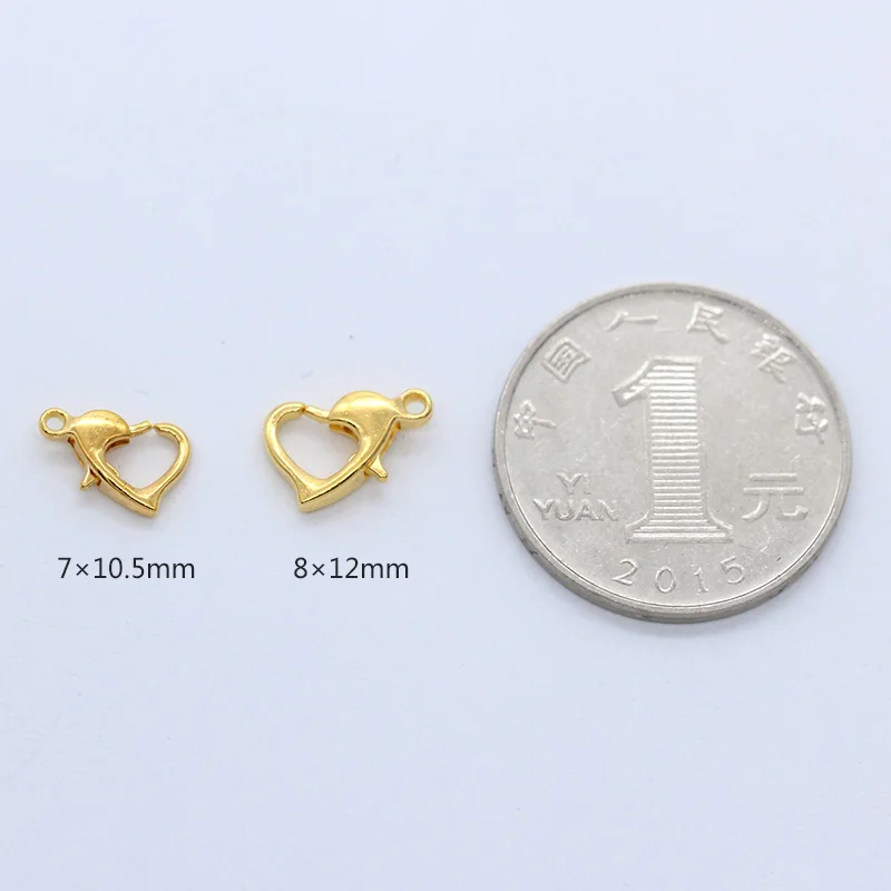 20p серебряные позолоченные бронзовые металлические застежки в форме сердца с застежкой-карабином крючки для ожерелья, браслета, цепочки, самодельные ювелирные изделия, пряжки