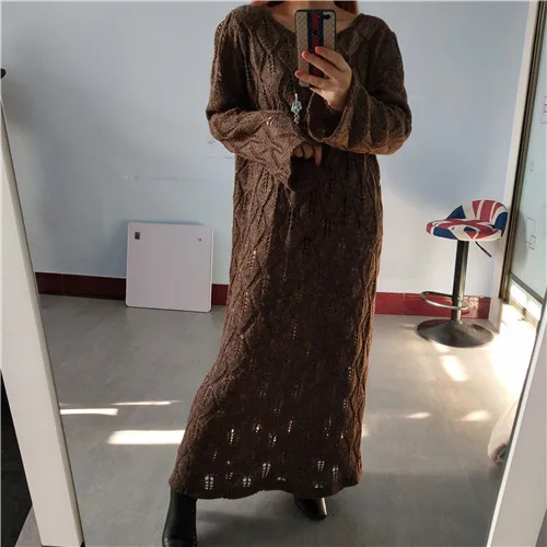 SuperAen, вязанное женское платье, осень и весна, новинка, дикое женское платье, сплошной цвет, дикая мода, женская одежда