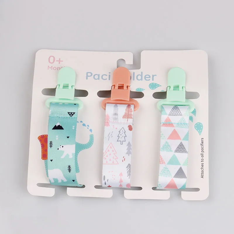 Cartoon Print Baby Pacifier Clip Pacifier Chain Dummy Nipple Holder 3Pcs/lot for DIY Nursing Soother Holder Newborn Feeding Gift teething toys,pacifier clip,pacifier chain,pacifier accessories,teether clip,teething toy tethers,baby silicone accessories