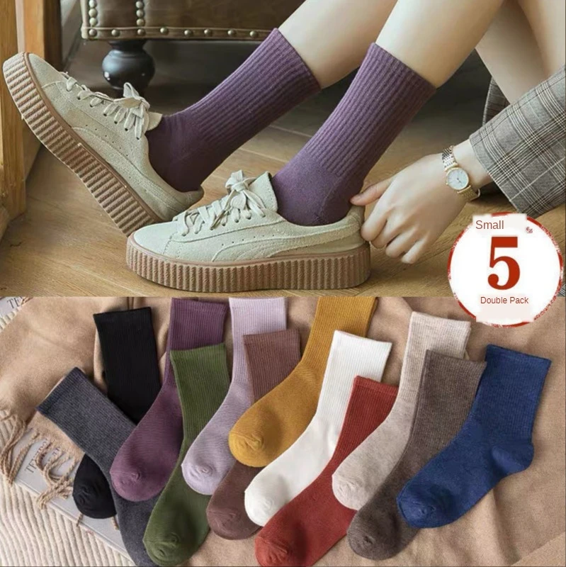 5 Pairs/set Women Socks Soft Fashion Autumn Winter Travel Mid-calf Length Mixed Color Outdoor Sports Striped Daily Elastic Warm crew socks women