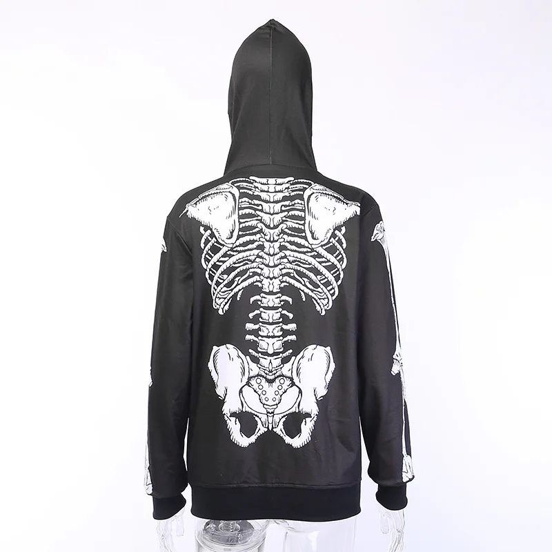  Goth Dark Skeleton Print Gothic Sweatshirts Women Halloween Autumn 2019 Winter Long Sleeve Hoodies 