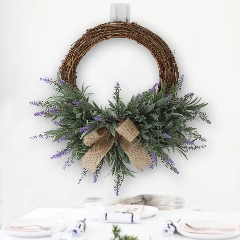 

2020 Artificial Lavender Flower Wreath Rattan Garland With Bow-Knot Front Door Window Wall Hanging Pendant For Wedding Party