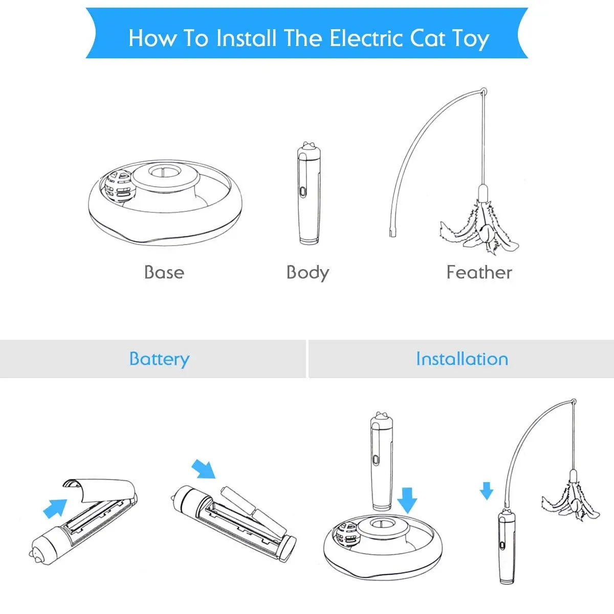 Feather Interactive Rotating Pet Cat Toys Electric Teaser Funny Cat Stick Toy