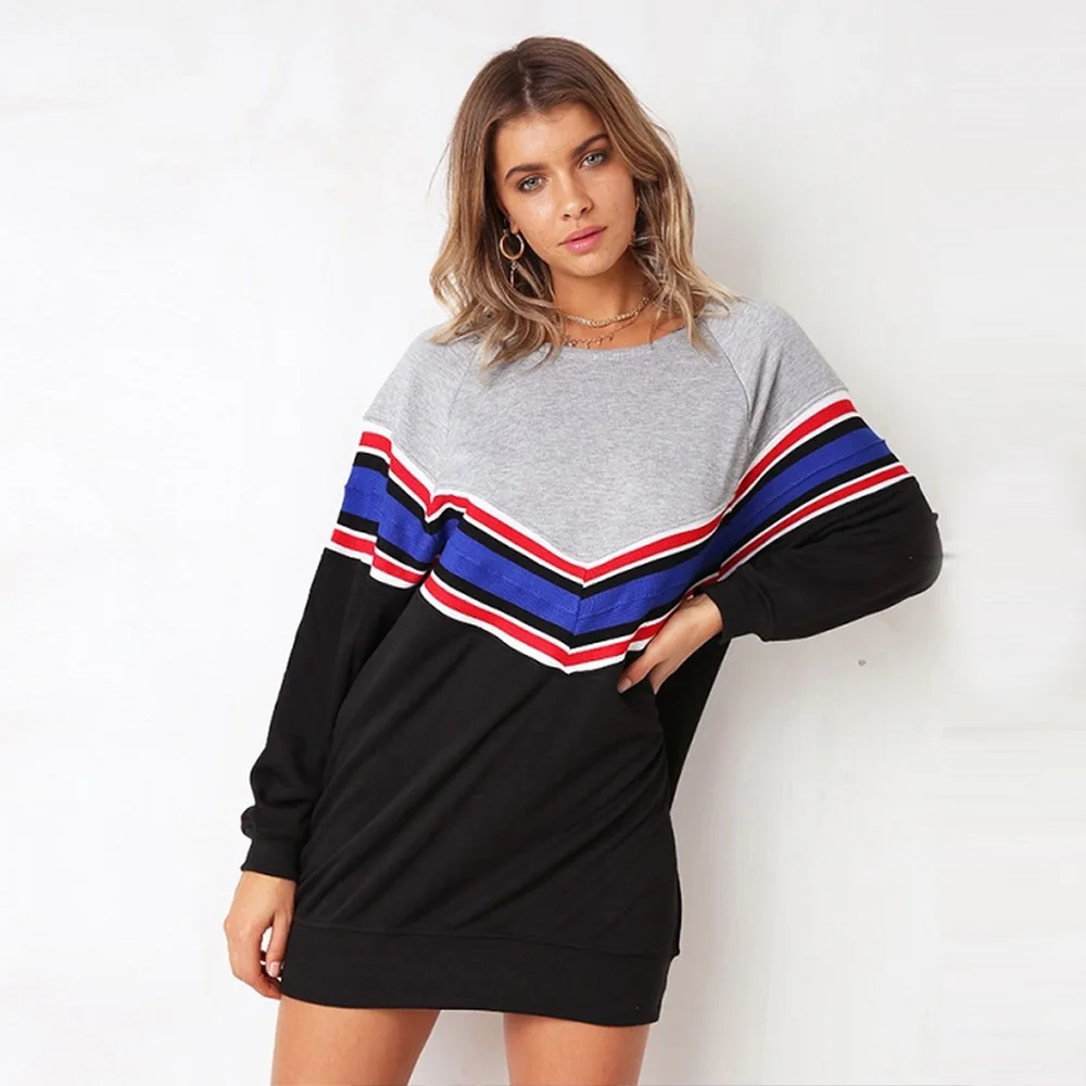 

Women Sweatshirt Dress Long Sleeve Striped Autumn Pullover Long Sweatshirt