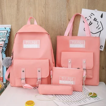 

4 Piece Set School Bag Fashion Canvas Women Backpack College Bag For Girls Anti Theft Rucksack Bagpack Mochilas Female Knapsack