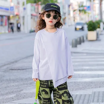 

2020 Spring Fashion Girls T-shirt New Kids Letter Irregular T-shirt for Teen Girls Versatile Baby Girls Casual T-shirt, #8557