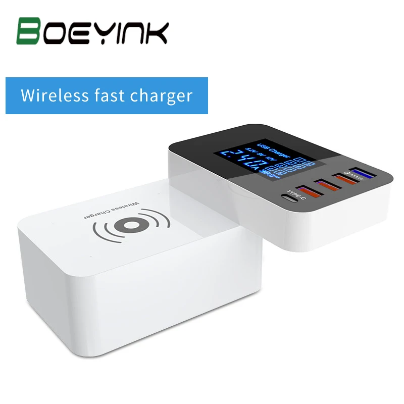 QI Беспроводное зарядное устройство Quick Charge 3,0 Smart usb type C зарядное устройство станция концентратор светодиодный дисплей быстрый адаптер для зарядки настольной полосы