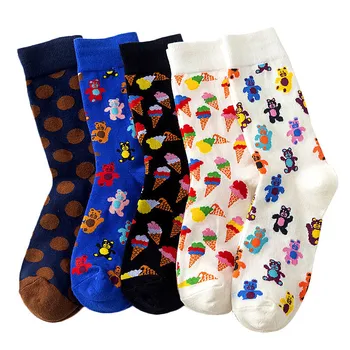 

Colorful Cotton Mens Socks Women Harajuku Funny Food ice cream Geometric French Fries Happy Pizza Skate Graphic Socks Hip Hop
