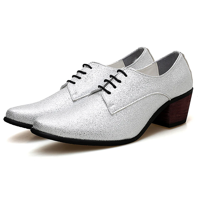 2020 Men Glitter Formal Shoes High Heels Oxfords Soft Mocassin Homme Chaussure Height Increase Dress Driving Boat Shoes Gommino