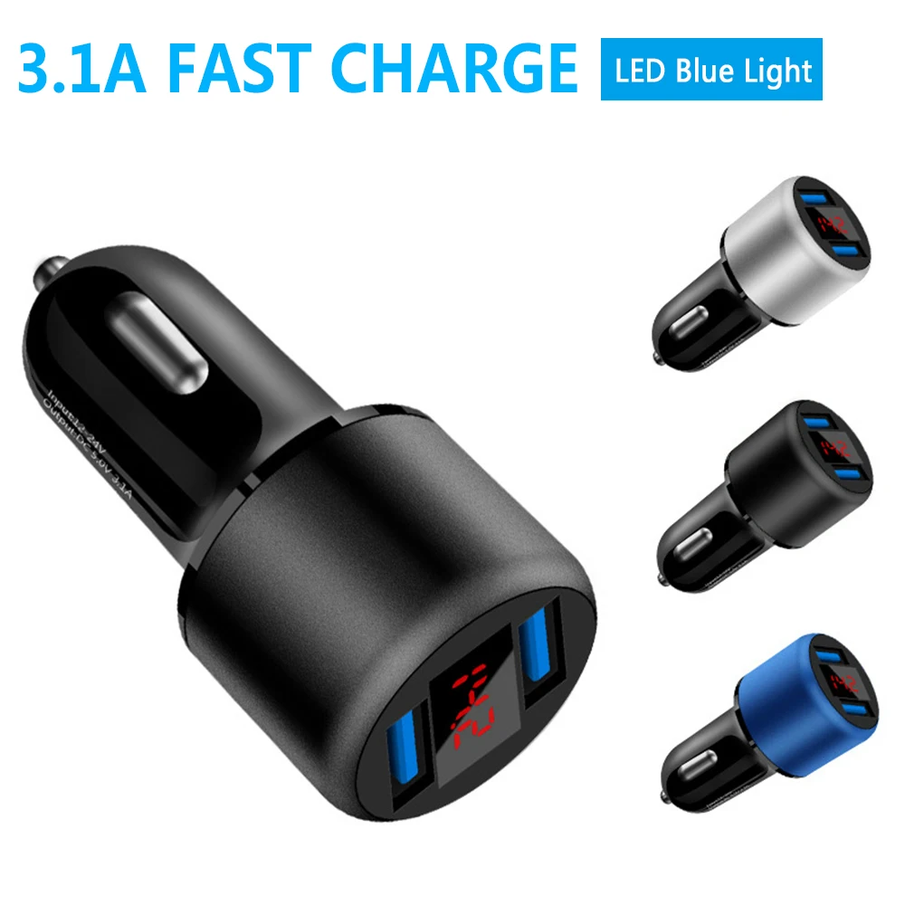 

3.1A Dual USB Car Charger 2 Port LCD Display 12/24V Cigarette Socket Lighter Fast Car Charger Power Adapter Car Styling