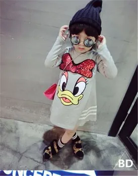 

Baby Girls clothes long-sleeved T-shirt dress For Baby Girls Cartoon Print sequins princess dress Children Quality Clothing