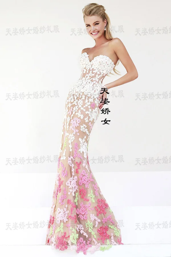 custom New fashion one shoulder sexy illusion appliqued yellow long sleeve open back prom gown mother of the bride dresses