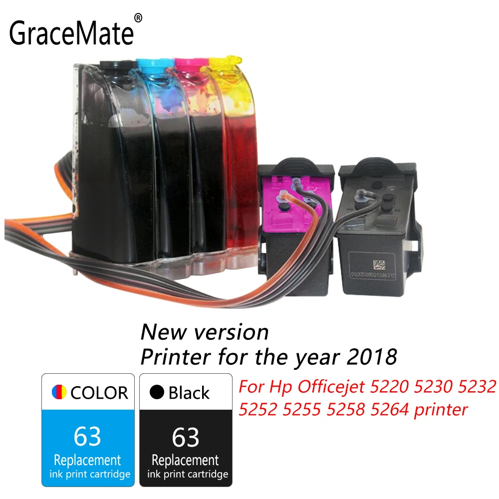 GraceMate 63 СНПЧ чернила для принтера Hp Officejet 5220 5230 5232 5252 5255 5258 5264 принтер 2018 новая