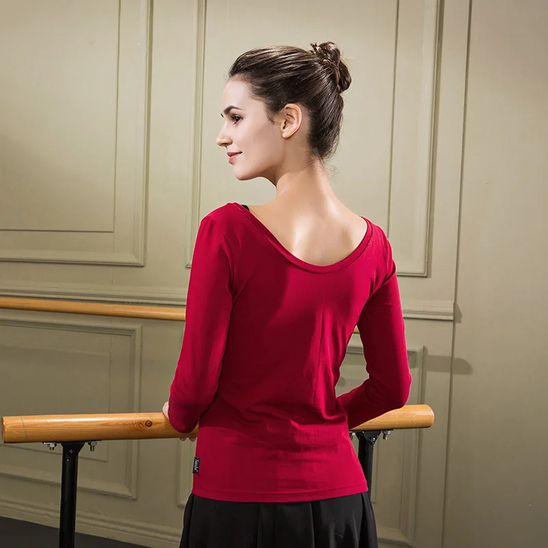 

Adult France Ballet Exercise Clothing Women's V-neck Shirt Long Sleeve Dance Cotton Women's