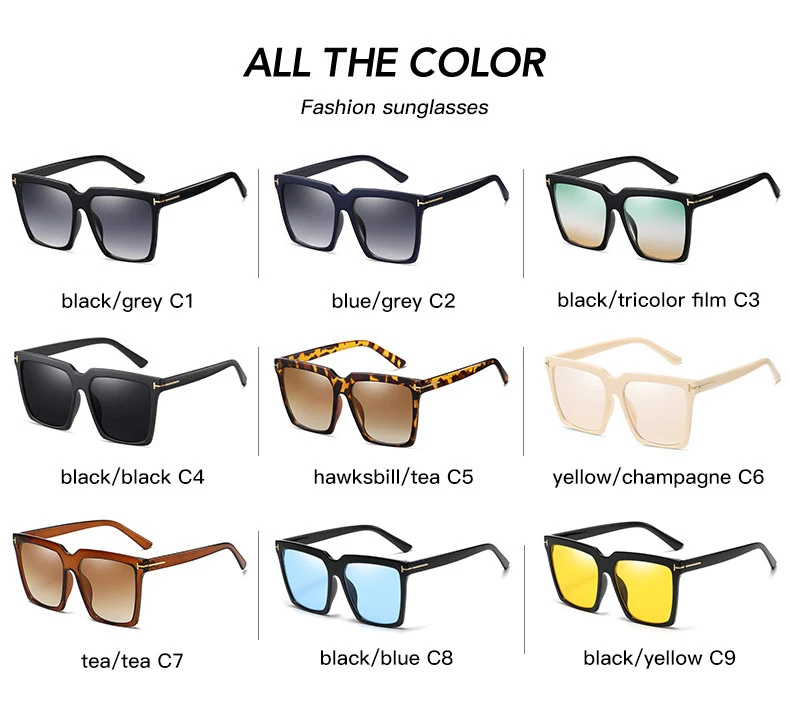 Fashion Oversized Square Sunglasses Women Men with Metal T shaped design UV400 big sunglasses