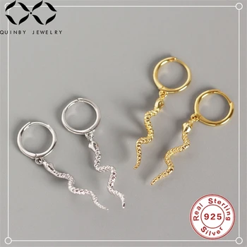 

Real 925 Silver Earrings For Women Gold Snake Earrings Gothic Girl Gift Ear Bone Earrings Punk Female Long Smake dangle arete Q5