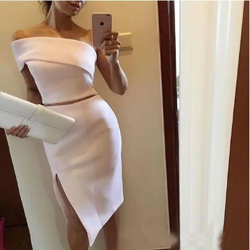 Same as image Белые коктейльные платья с одним плечом, Простые Вечерние платья без рукавов с круглым вырезом и длиной до колена - Цвет: Same as image