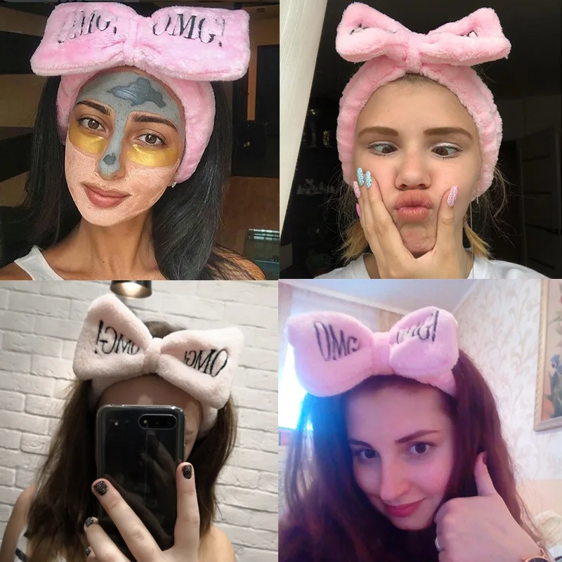 

2019 New OMG Letter Coral Fleece Wash Face Bow Hairbands For Women Girls Headbands Headwear Hair Bands Turban Hair Accessories