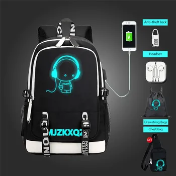 

New Anime Luminous Backpack for Boys Girls School Bag with Usb Charging Printing Student Laptop Travel Backpack for Men