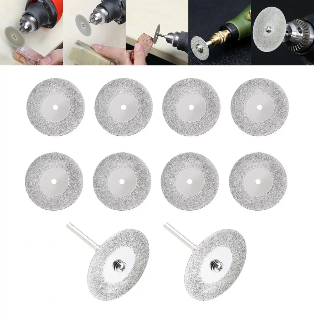 10pcs/set 35mm Diamond Cutting Disc Circular Saw Blade with 2pcs 3mm Diameter Fixed Rod for Glass Stone Metal Wood Disk | Инструменты