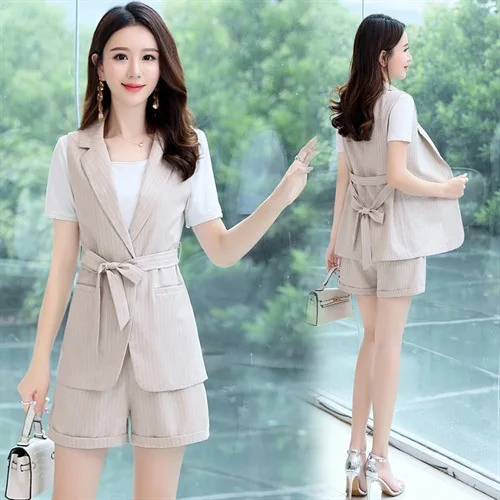 

2019 Summer Wear New Style Korean-style Elegant Fashion Slim Fit Sleeveless Suit Jacket Shorts Set