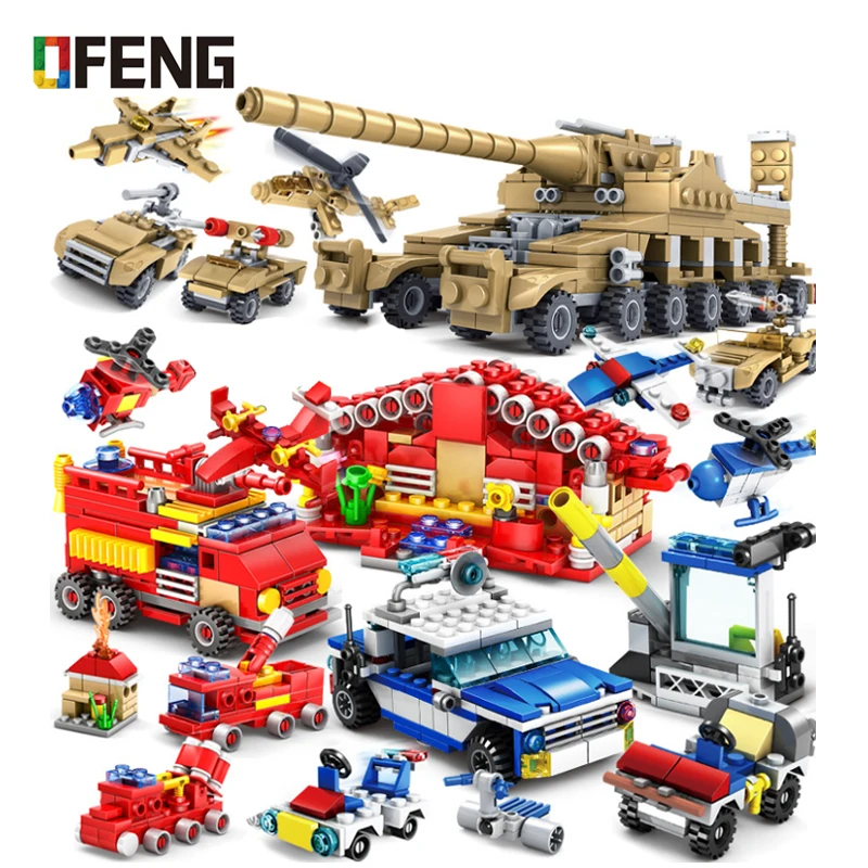 

16 in 1 Military Weapons Super Tanks Building Blocks Fire engine SWAT car Assemblage Educational Bricks Toys For Kid Children
