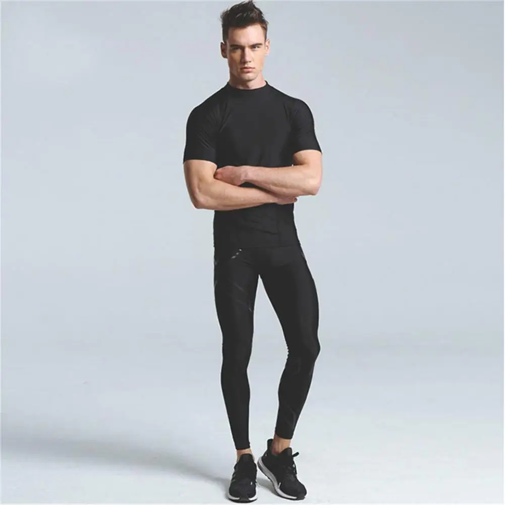 Легинсы сплайсинга компрессионные Модные мужские длинные штаны спандекс беговые базовые слои быстросохнущие беговые фитнес футбольные штаны
