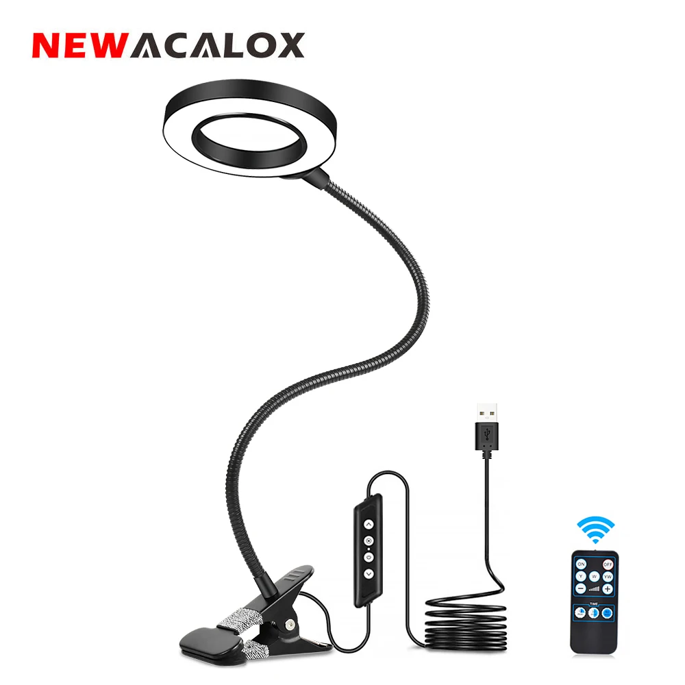 

NEWACALOX Remote Control Desk Lamp 3X LED Magnifying Glass Table Clamp Flexible Arm Welding Magnifier for Reading Lighting Tools