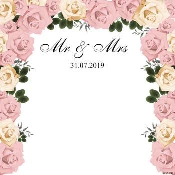 

Customized Name Wedding Backdrops for Photography Portrait Flower Photocall Background for Photo Studio 10x10ft