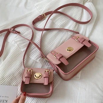 

Transparent Jelly Square Crossbody bag 2020 Fashion New Quality PU Leather Women's Designer Handbag Lock Shoulder Messenger Bag