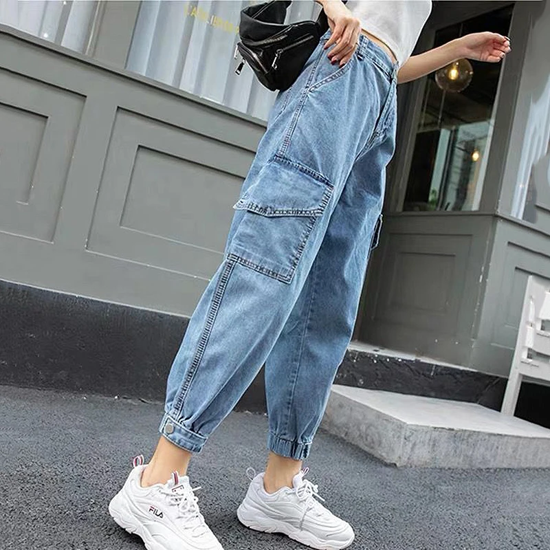 High Waist Cargo Jeans Woman Spring 