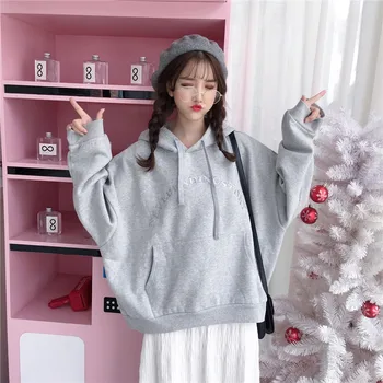 

Hoodies Women 2020 Hooded Pockets Leisure Simple All-match Solid Daily Kawaii Loose Sweatshirts Womens Trendy Pullovers Chic