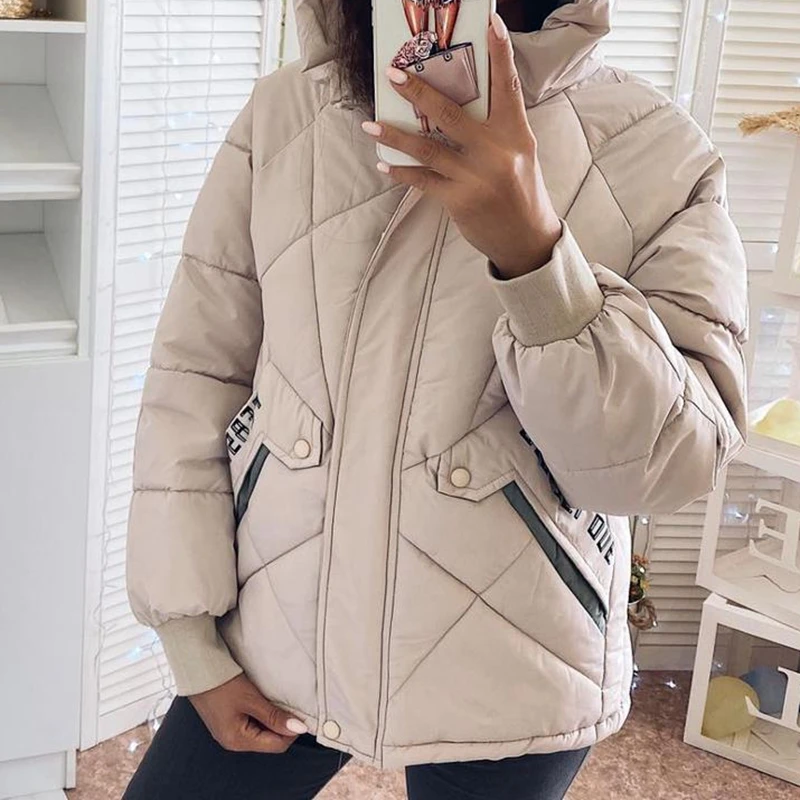 

WENYUJH Winter Women Parkas 2020 Casual Thicken Warm Padded Jackets Coat Solid Letter Print Outwear Snow Jacket Plus Size S-3XL