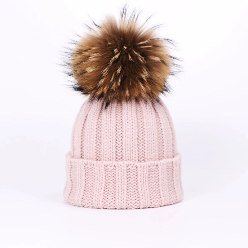 Новые зимние осенние шапки с бубоном, уличные теплые шапочки для мужчин и женщин, помпон из натурального меха, вязаная шапка - Цвет: M