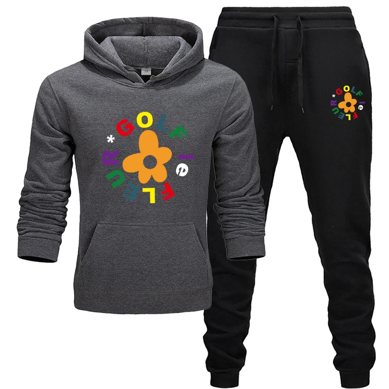 New Men's Hooded Fleece Warm Sportswear Men's Sweatshirt Set Hoodie and Track Pants Jogging Men's Hooded Sportswear 2XL - Цвет: 12