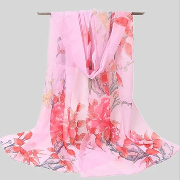 

Printing Chiffon Scarf Spring Summer Women Scarfs Shawls For Ladies Flower New Arrival Korean Style Satin Square 175*50cm