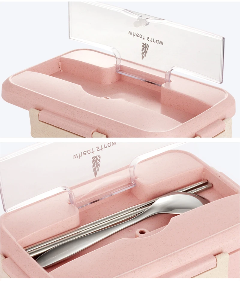 TUUTH Microwave Lunch Box Wheat Straw Dinnerware Food Storage Container Children Kids School Office Portable Bento Box B12