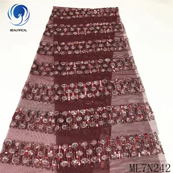 

BEAUTIFICAL nigerian lace fabrics embroidery sequins net lace fabric for dress New arrival african lace fabric 5yards ML7N242