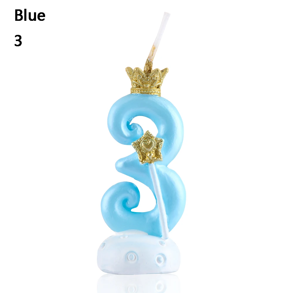 3 Blue 1 шт. 0-9 цифры с днем рождения корона для торта свеча цифровая Свеча для торта выпечка в подарок вечерние украшения свадебные принадлежности - Цвет: 3 Blue