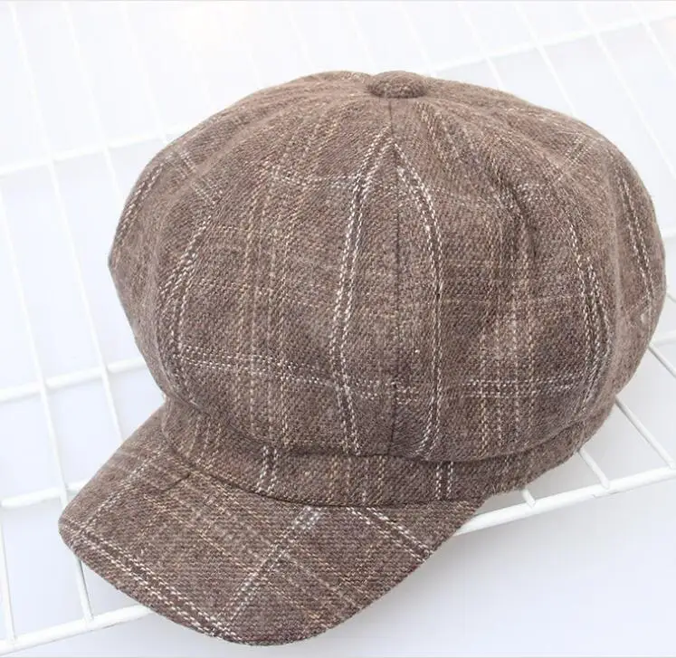 Ladies Fashion Retro Octagon Hat Women Autumn Winter Casual Wild Pumpkin Plaid beret cap