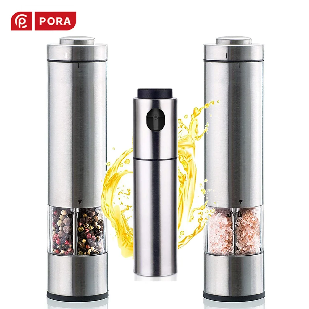 

2PCS-stainless Steel Electric Pepper Mill+Olive Oil Sprayer for Cooking,Salt and Pepper Grinder Set,Oil Spray Bottle Dispenser