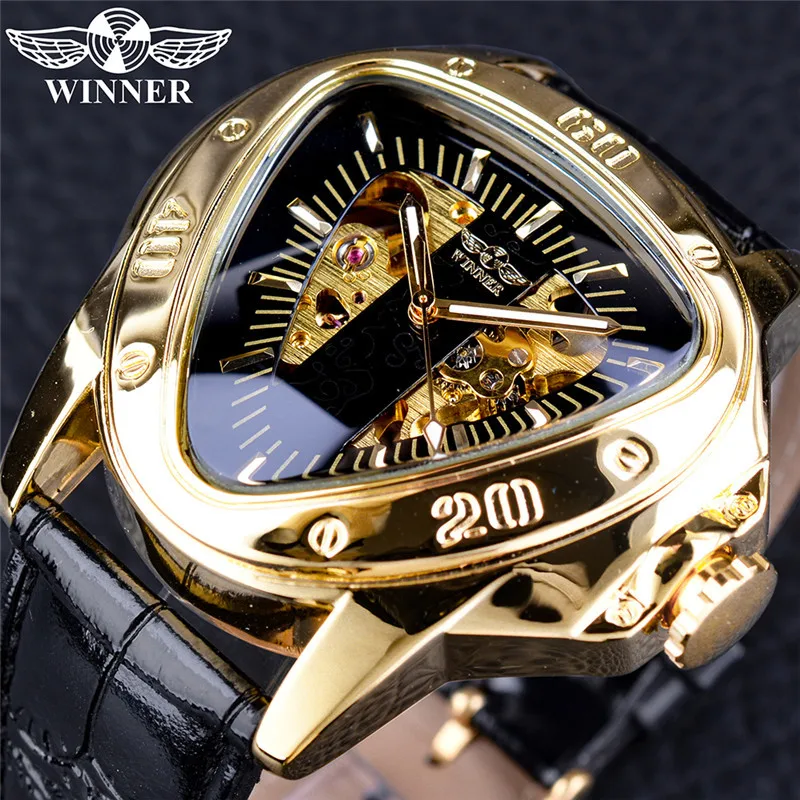 

Winner Europe And America Style Men Fashion Casual Hollow out Triangular Large Dial Automatic Machine Watch