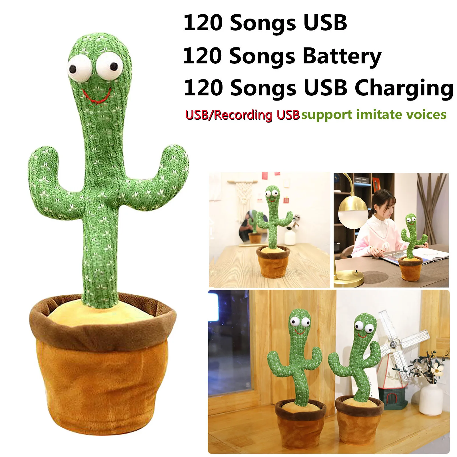 Cute Electric Cactus Dancing Toy Plush Doll Twist Decor Recording Parrot USB Funny Singing Music | Игрушки и хобби